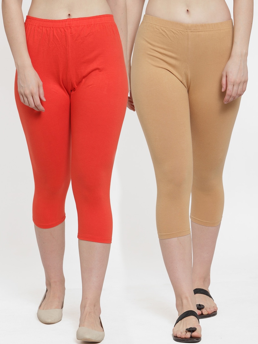

GRACIT Women Pack Of 2 Solid Three-Fourth Length Leggings, Orange