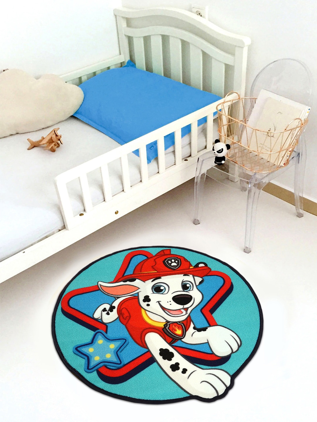 

Saral Home Turquoise Blue & Orange Paw Patrol Marshall Pup Print Anti-Skid Floor Mat