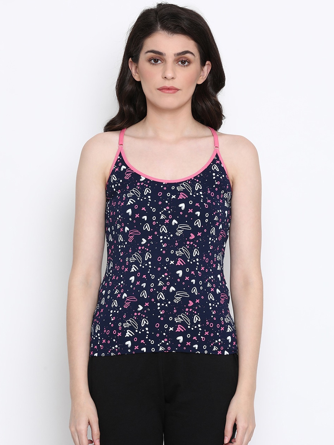 

Clovia Women Navy Blue & Pink Printed Camisole