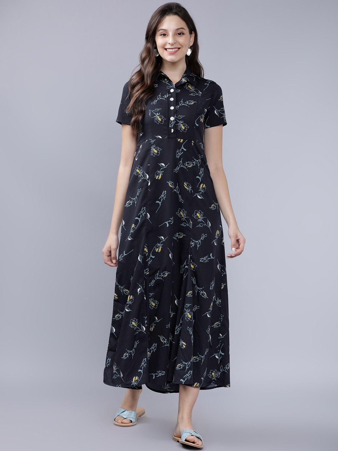 

Tokyo Talkies Women Navy Blue Printed Shirt Dress