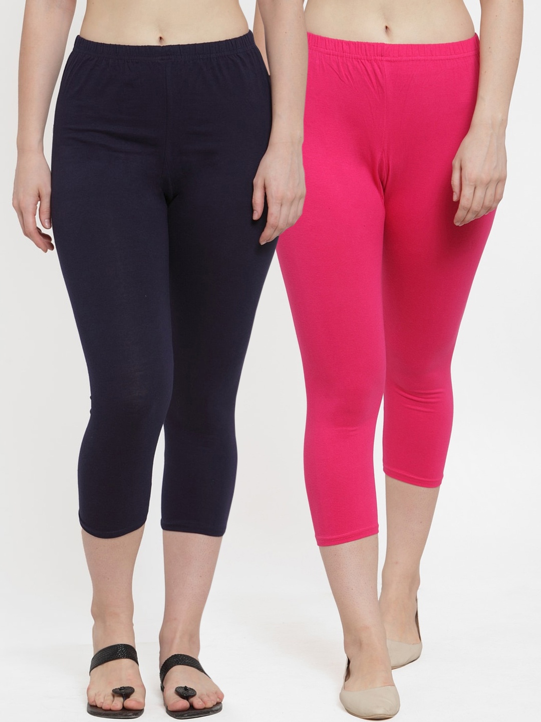 

GRACIT Women Pack Of 2 Solid Three-Fourth Leggings, Pink