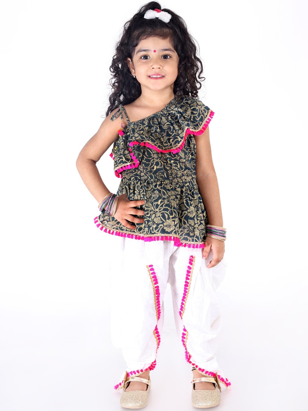 

KID1 Girls Navy Blue & Beige Printed Kurti with Dhoti Pants
