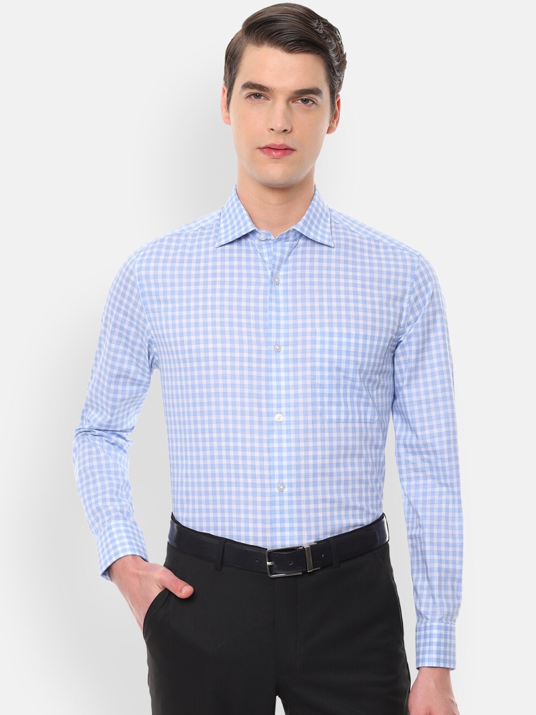 

Louis Philippe Men Blue Regular Fit Checked Formal Shirt