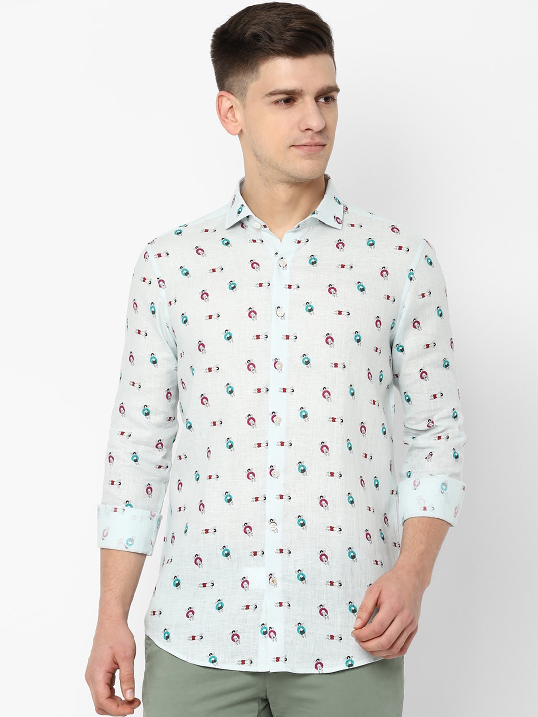 

SIMON CARTER LONDON Men Blue Linen Regular Fit Printed Casual Shirt