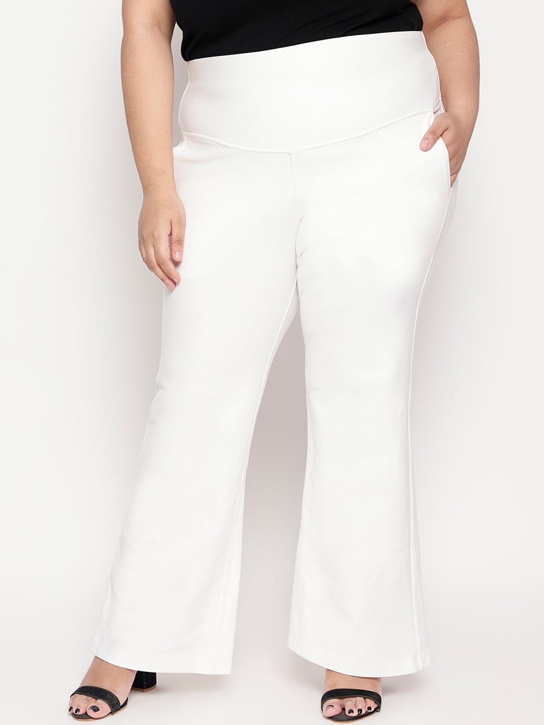 

Amydus Women Plus Size White Flared Solid Bootcut Trousers