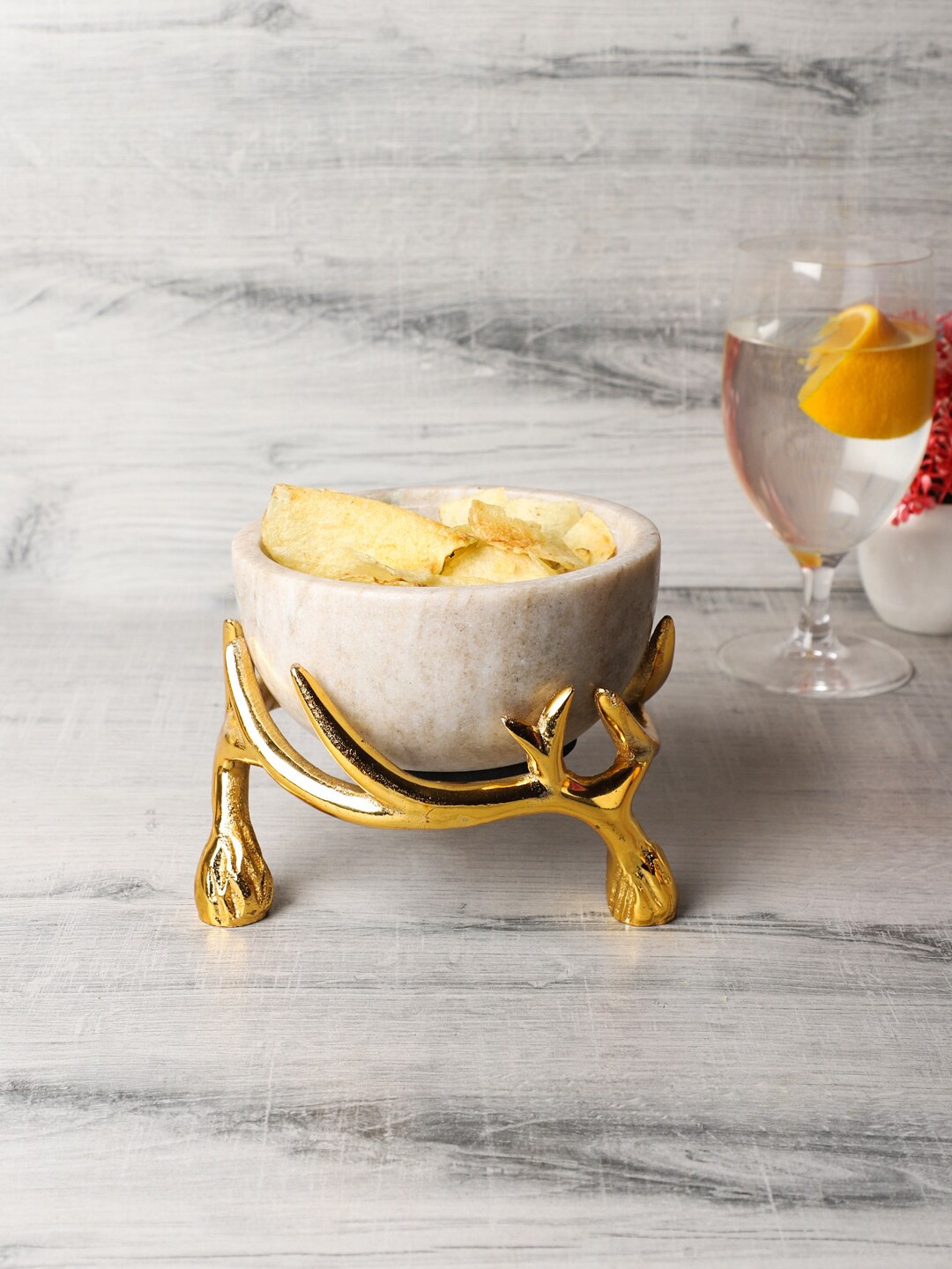 

NikkisPride Off-White & Antler Gold-Toned Marble Decorative Bowl
