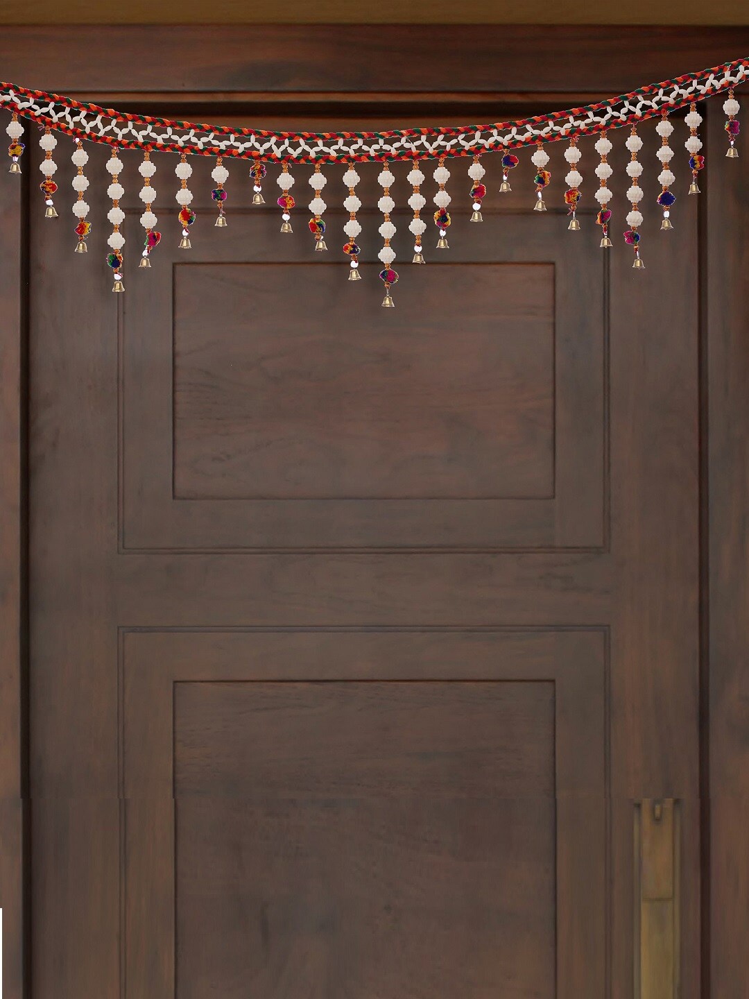 

eCraftIndia White & Gold-Toned Decorative Toran Door Hanging with Shells