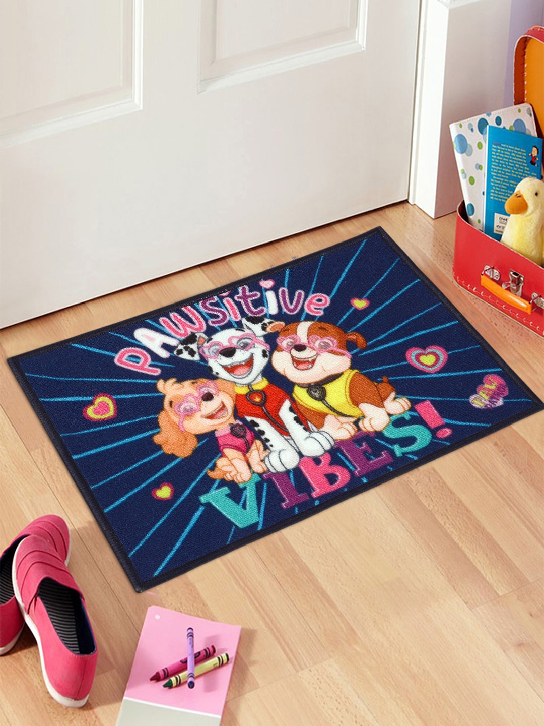 

Saral Home Navy Blue & Pink Paw Patrol Pupps Print Anti-Skid Doormat