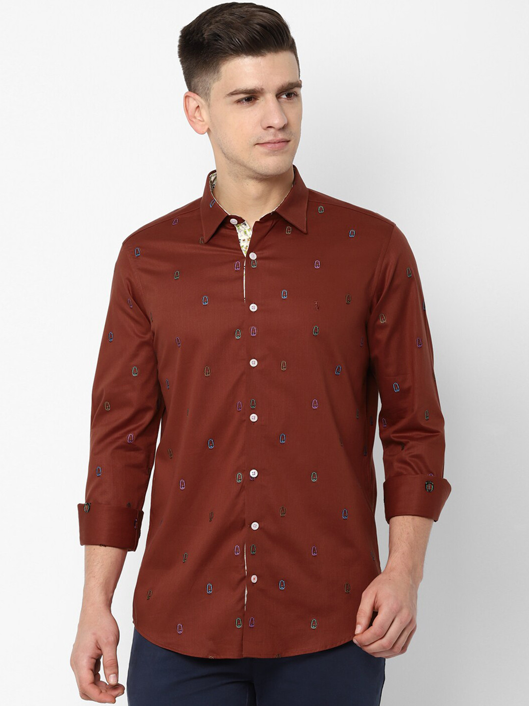 

SIMON CARTER LONDON Men Brown Regular Fit Embroidered Casual Shirt