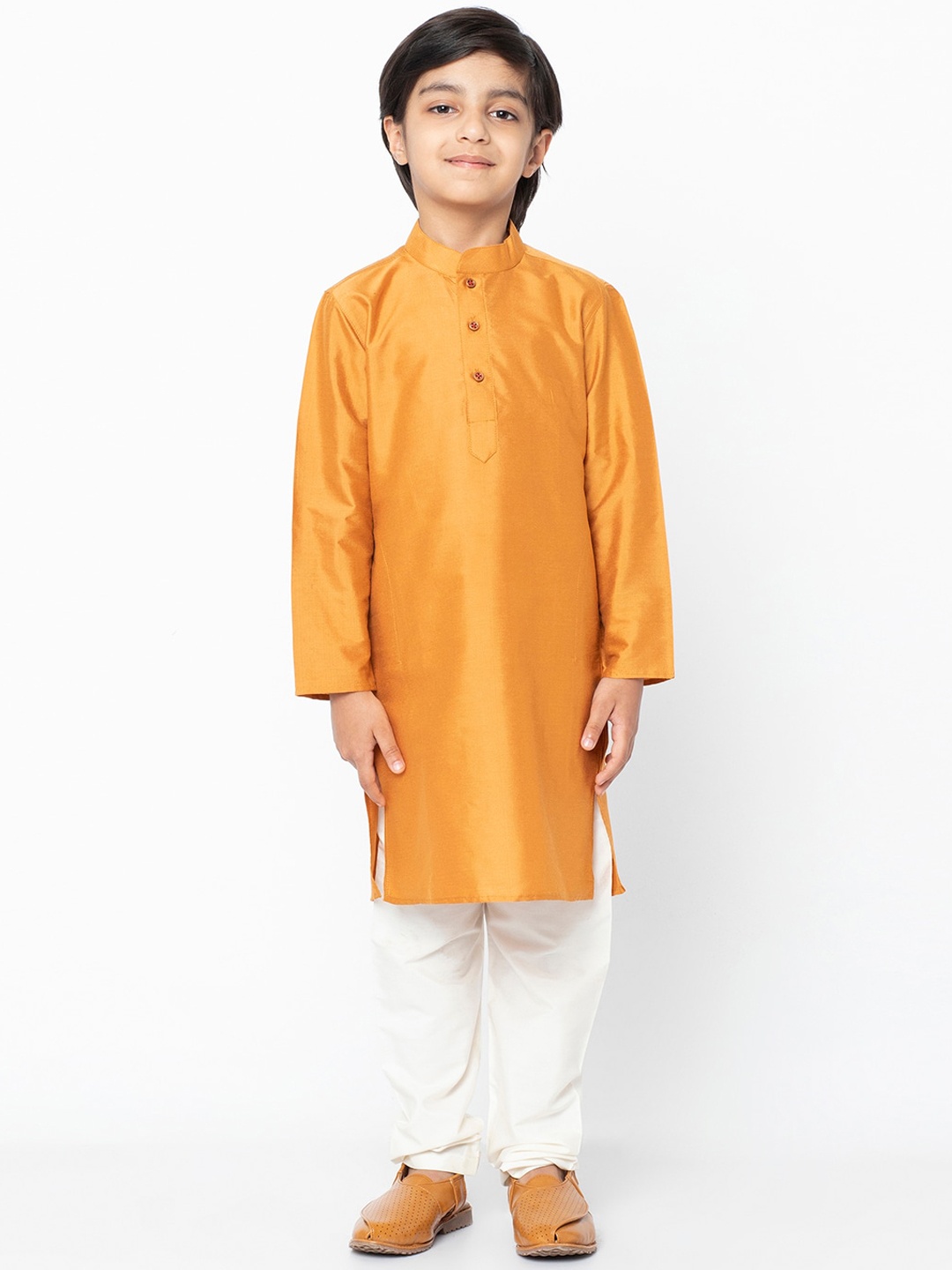 KISAH Boys Orange & White Solid Kurta with Pyjamas