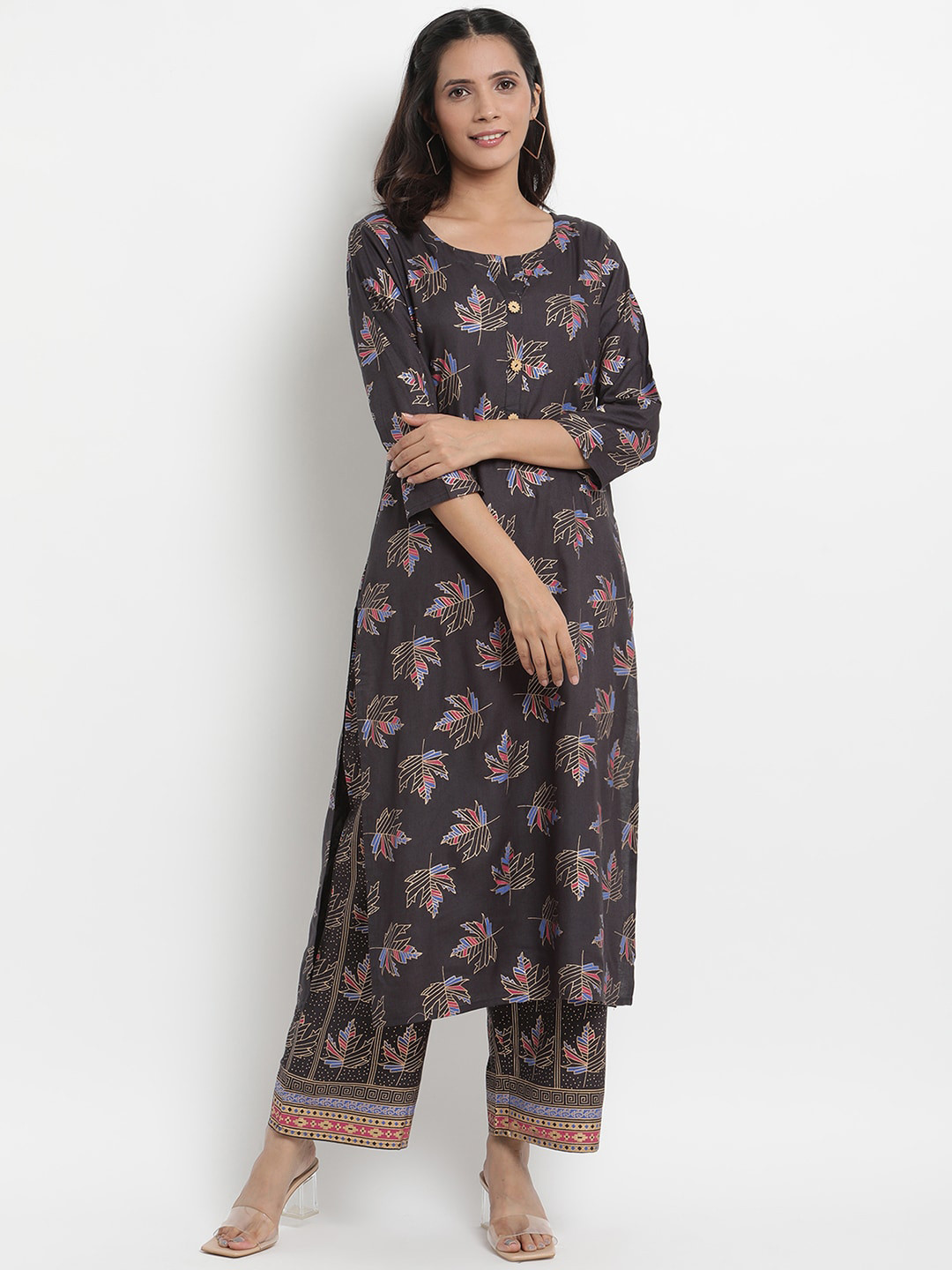 

Prakhya Women Grey Printed Kurta with Palazzos