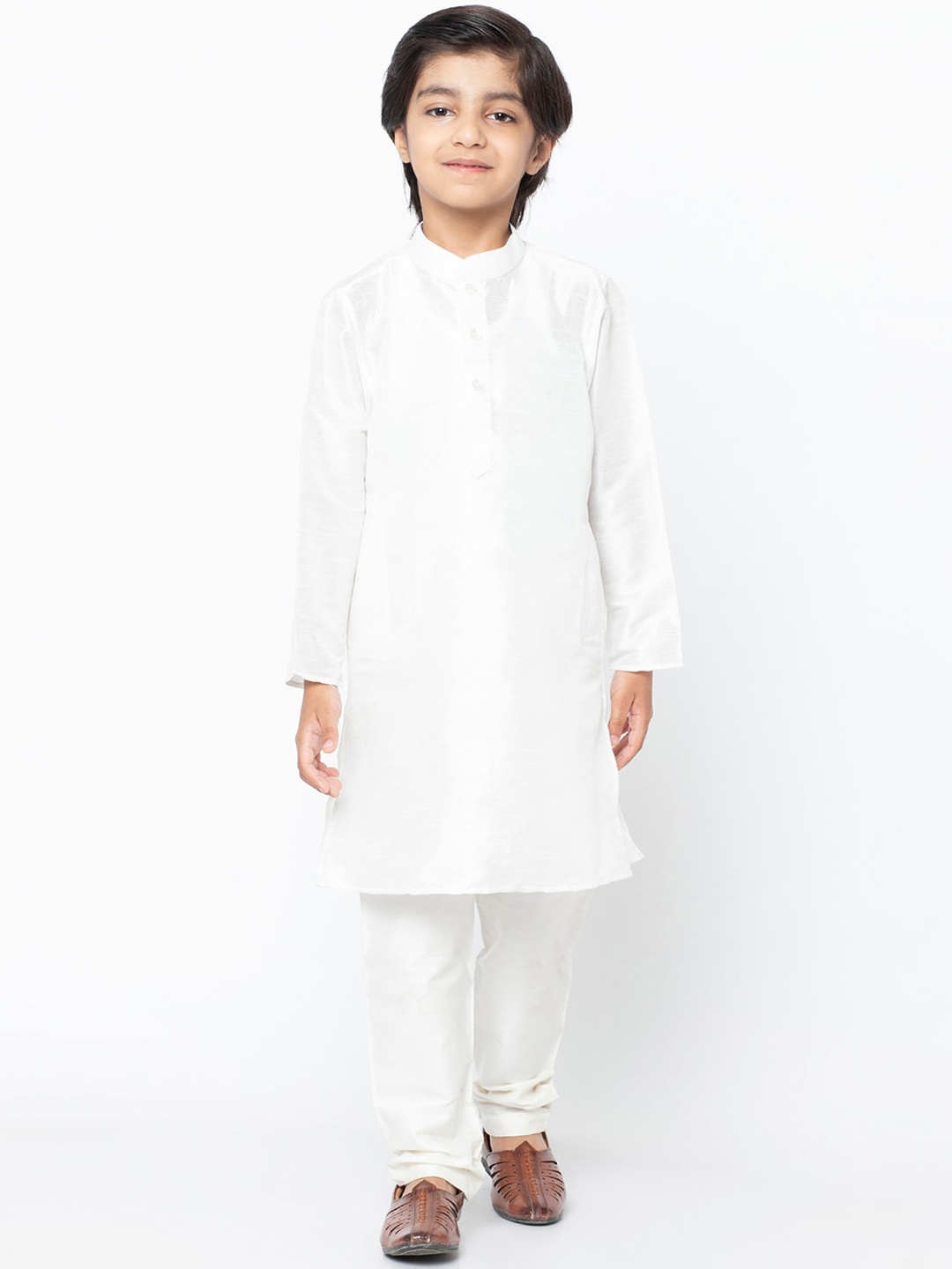 

KISAH Boys White Woven Design Kurta with Pyjamas