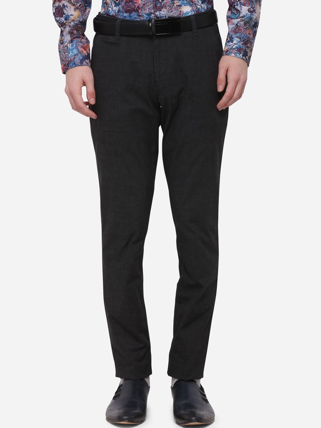 

JB STUDIO Men Black Slim Fit Checked Formal Trousers