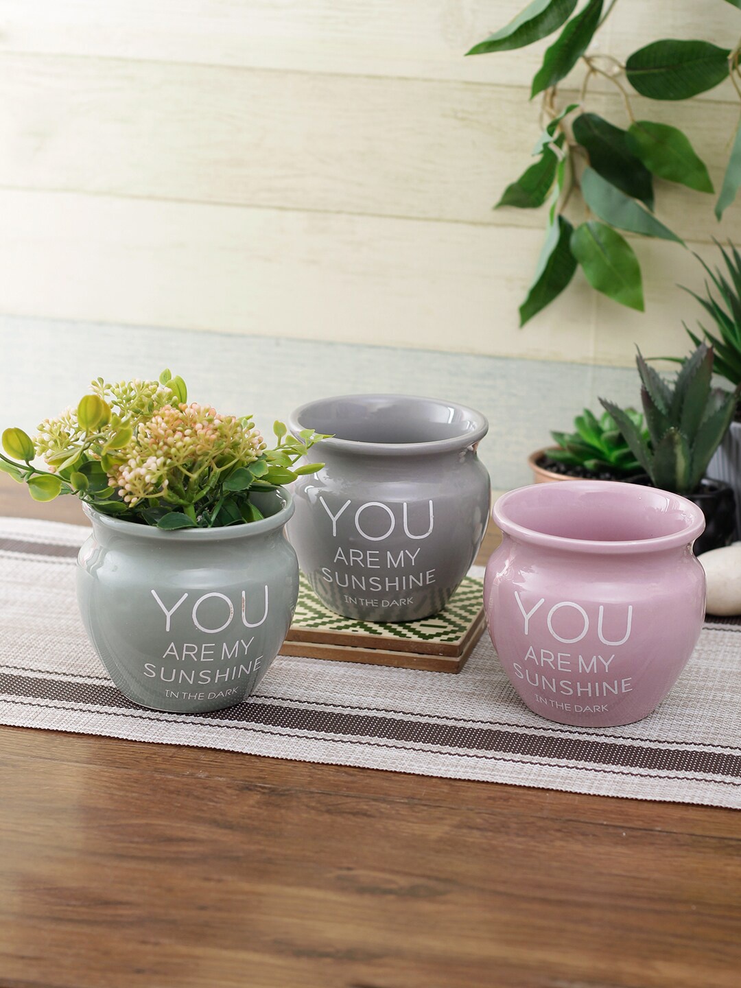 

Aapno Rajasthan Set Of 3 Printed Ceramic Planters, Grey