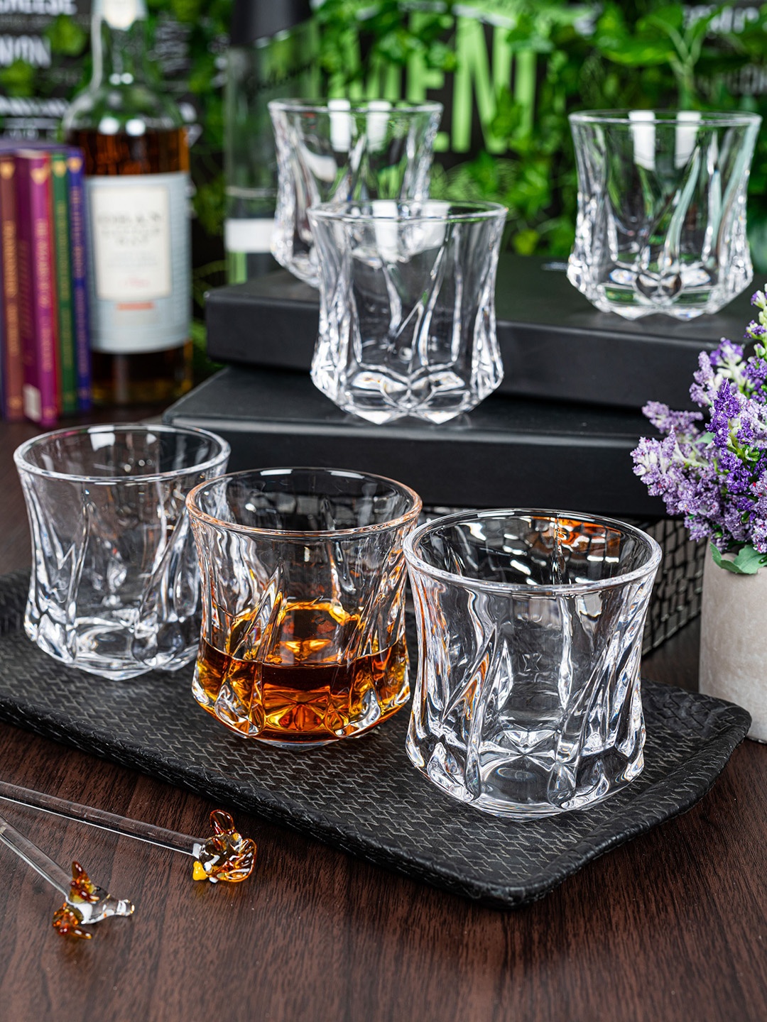 

GOODHOMES Set Of 6 Transparent Textured Glass Whisky Tumblers