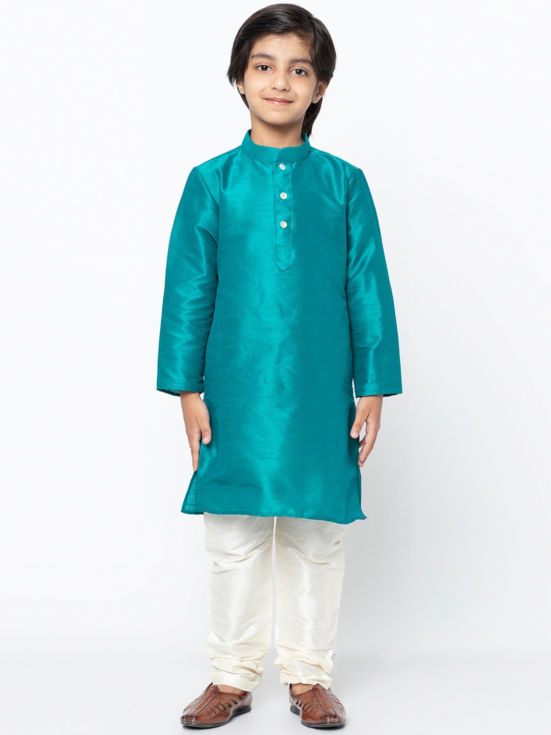 

KISAH Boys Teal & Off-White Solid Kurta with Pyjamas