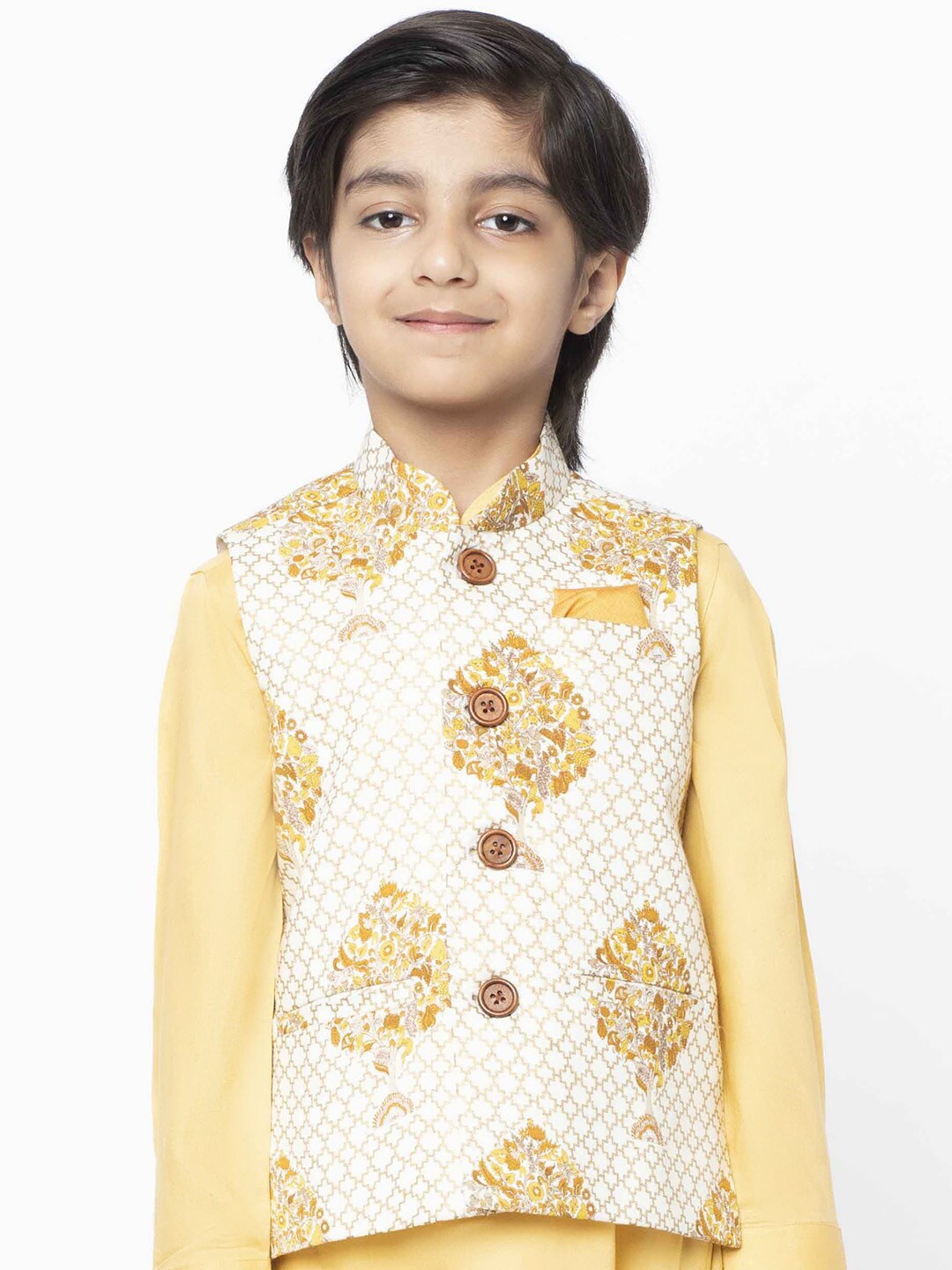 

KISAH Boys White & Orange Printed Nehru Jacket