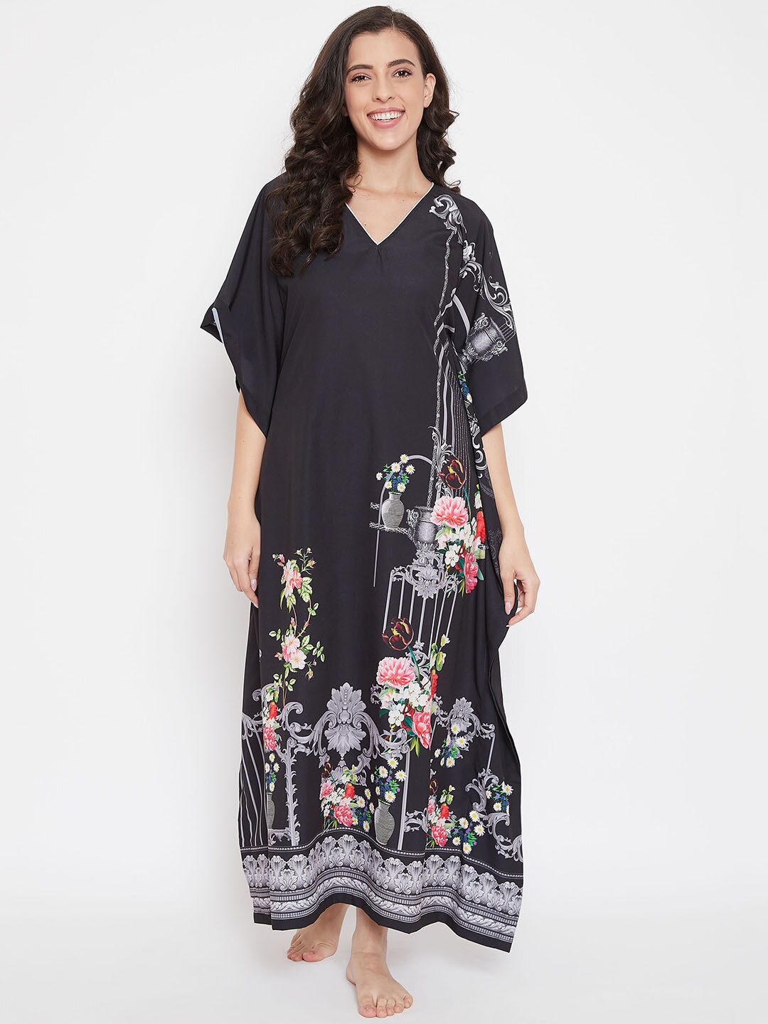 

The Kaftan Company Black Printed Nightdress LW_PY