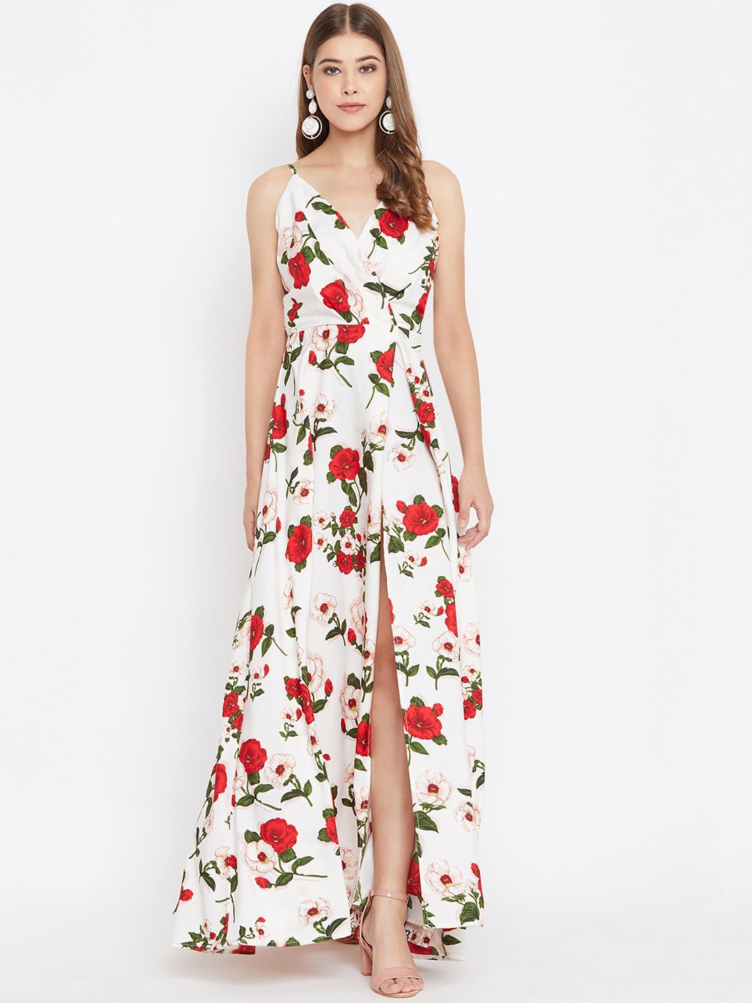 

Berrylush Women White Printed Maxi Dress