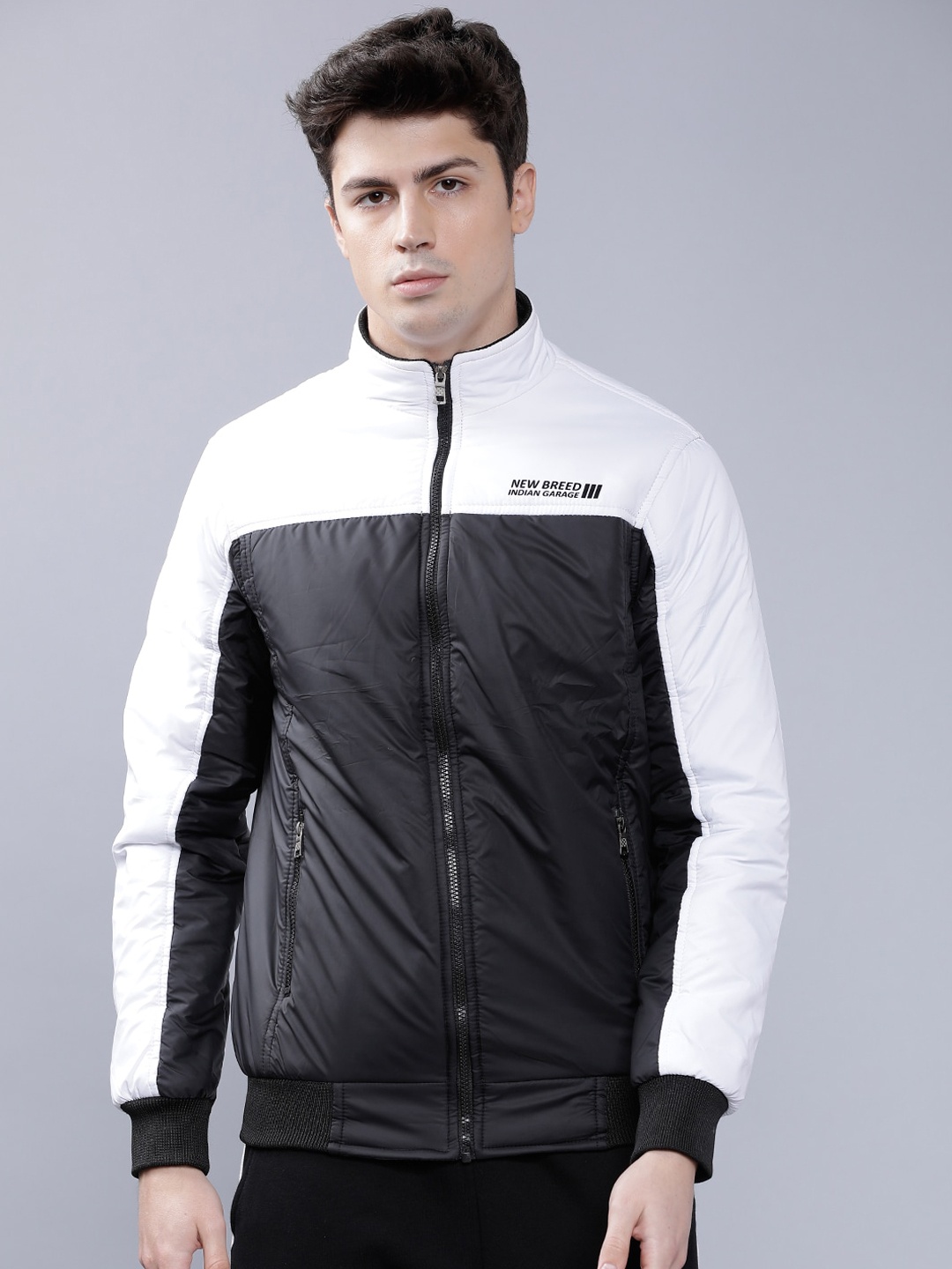 

The Indian Garage Co Men Black & White Colourblocked Lightweight Padded Jacket