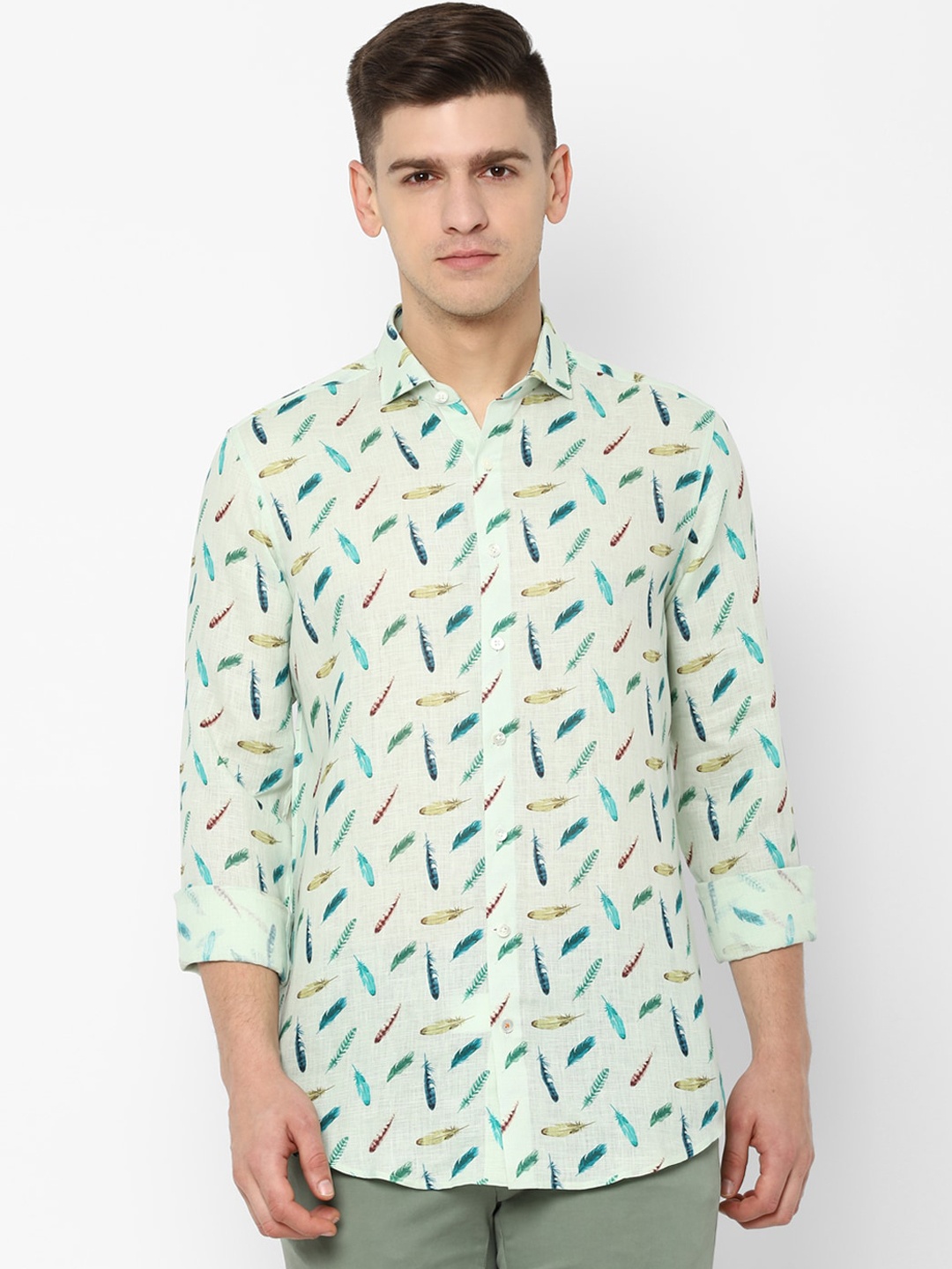 

SIMON CARTER LONDON Men Green & Blue Regular Fit Printed Linen Casual Shirt