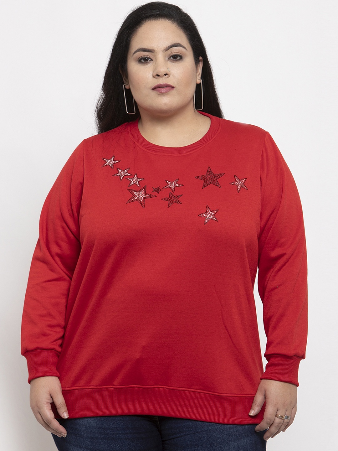 

plusS Women Red Embellished Sweatshirt