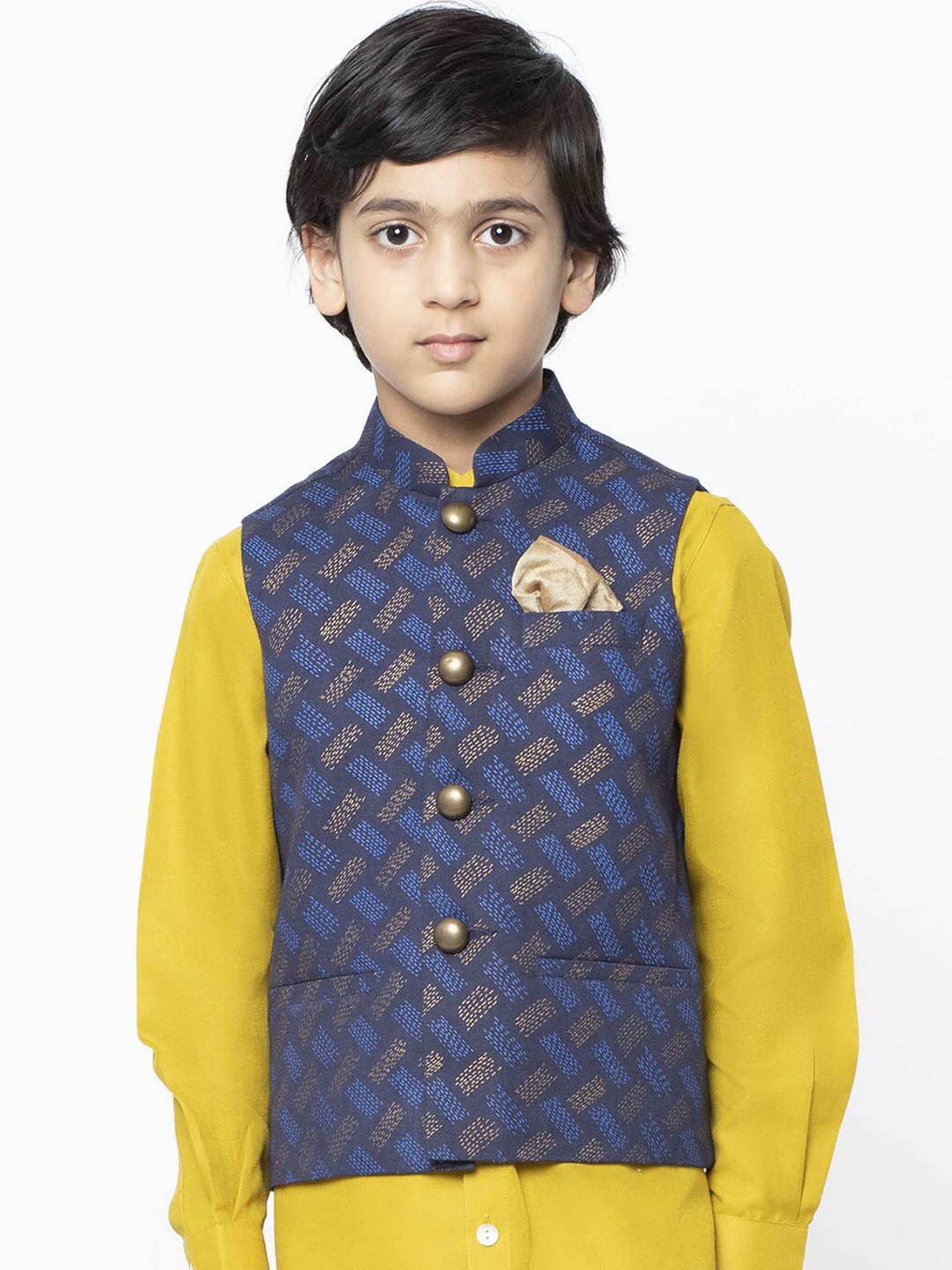 

KISAH Boys Navy Blue & Beige Printed Nehru Jacket