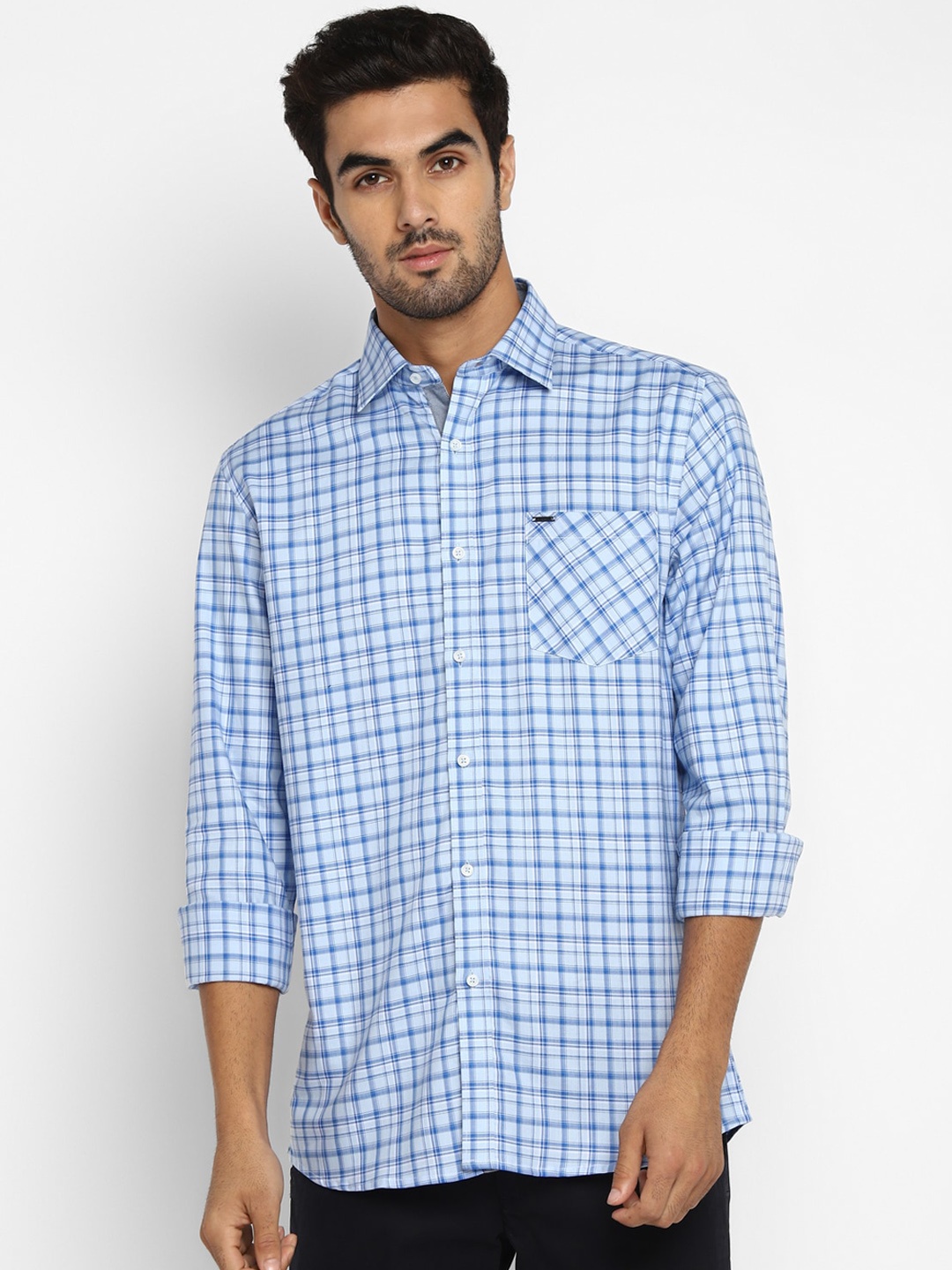 

METTLE Men Blue Regular Fit Checked Casual Shirt