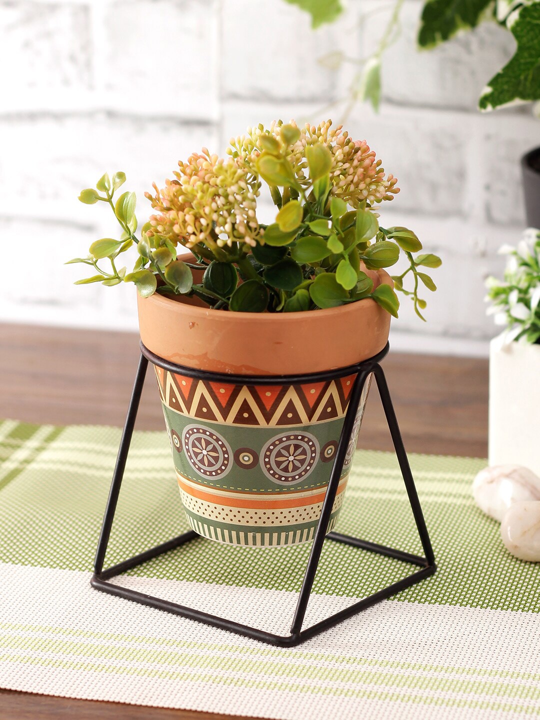 

Aapno Rajasthan Brown Printed Pot with Stand