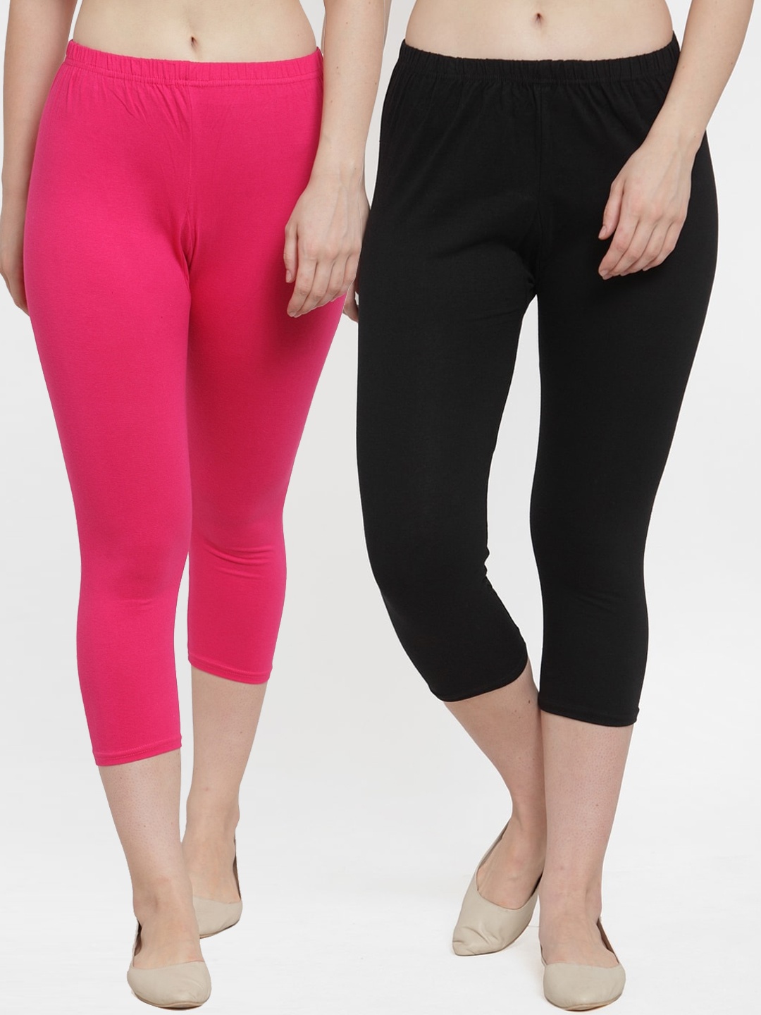 

GRACIT Women Pack Of 2 Solid Three-Fourth Leggings, Black