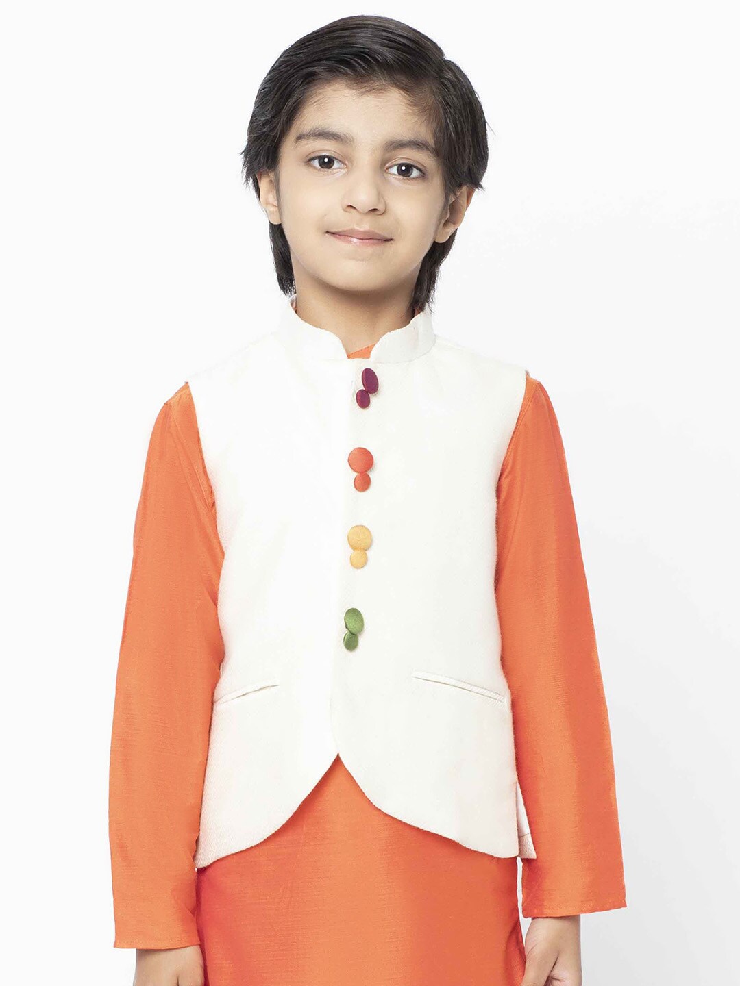 

KISAH Boys White Woven-Design Nehru Jacket