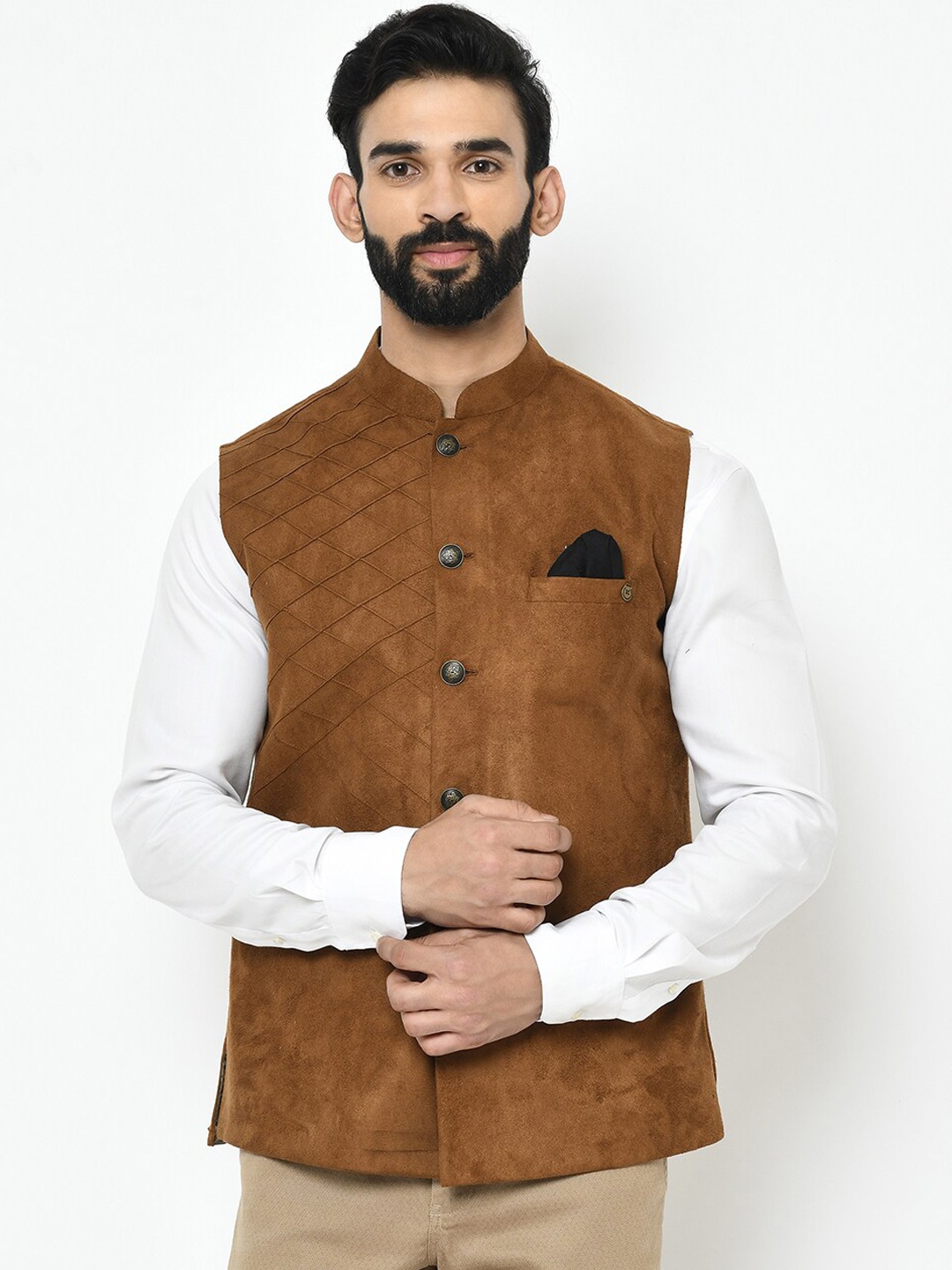 

KISAH Men Brown Solid Nehru Jacket