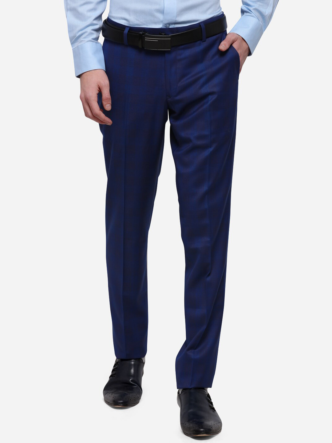 

JB STUDIO Men Blue Skinny Fit Checked Formal Trousers