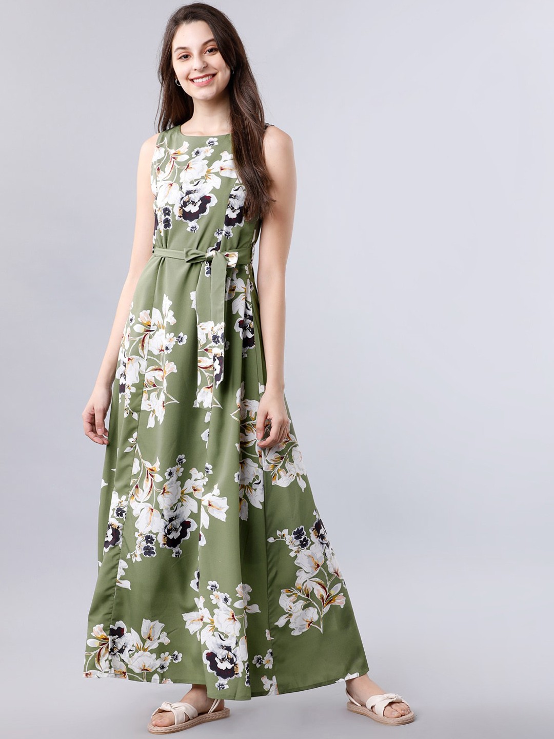 

Tokyo Talkies Women Green Printed Maxi Dress
