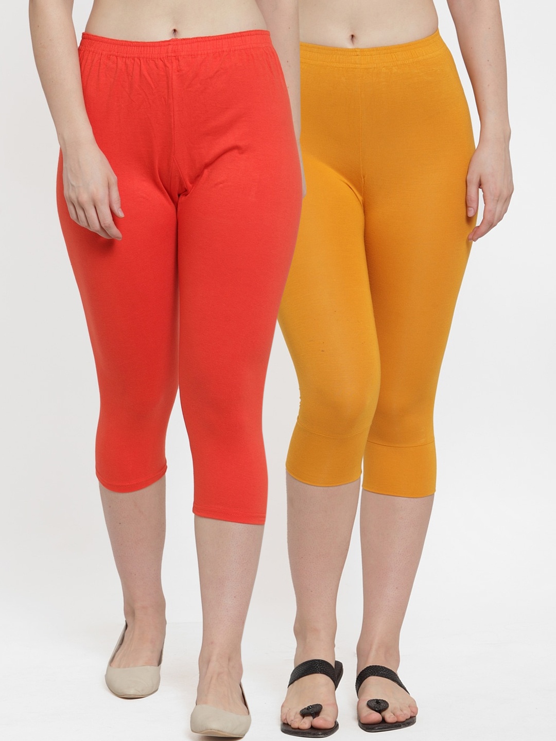 

GRACIT Women Pack Of 2 Solid Three-Fourth Length Leggings, Orange