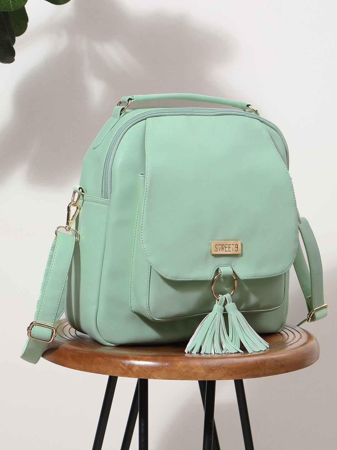 

STREET 9 Women Sea Green Solid Backpack