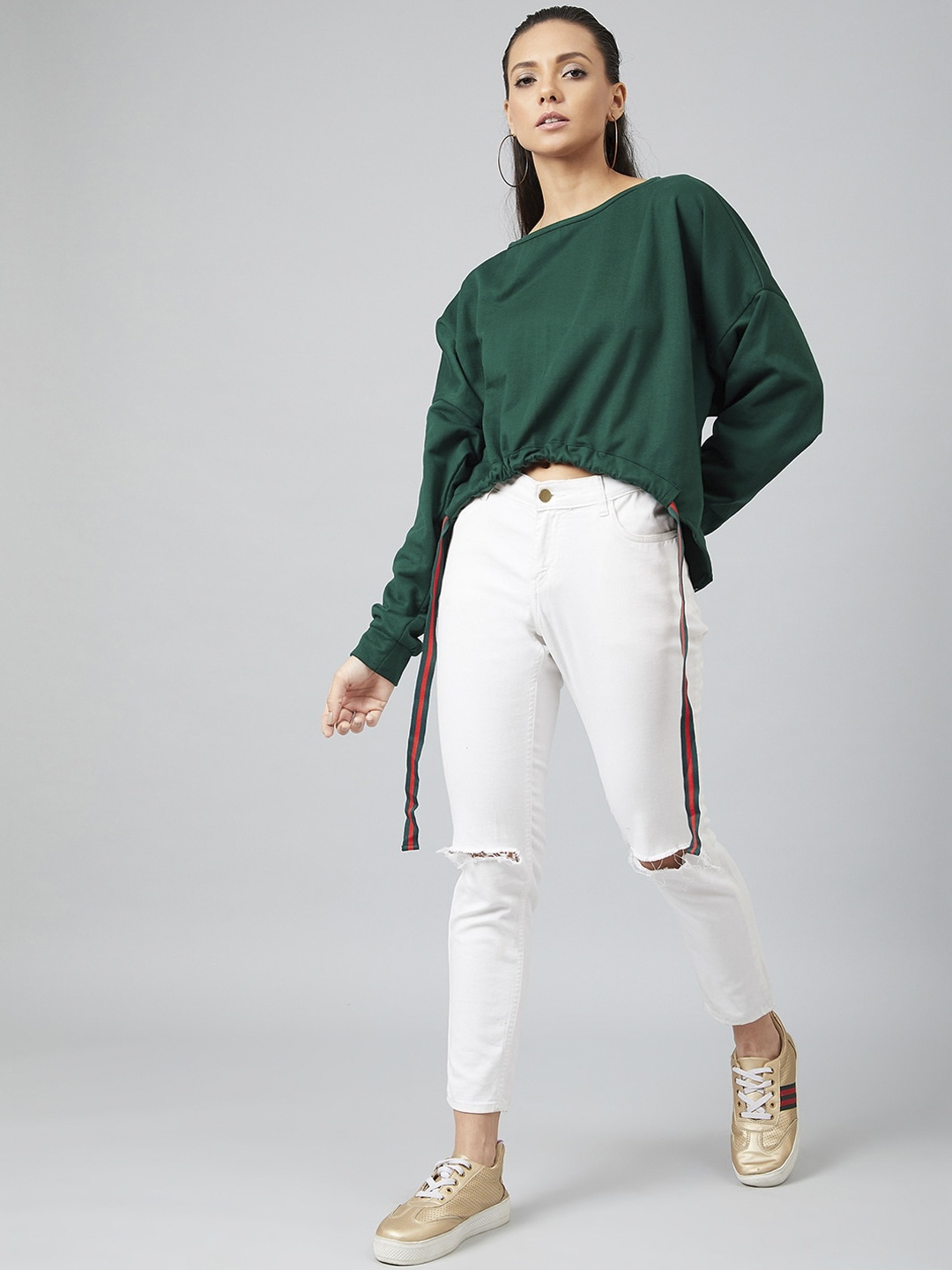 

Athena Women Green Solid Sweatshirt
