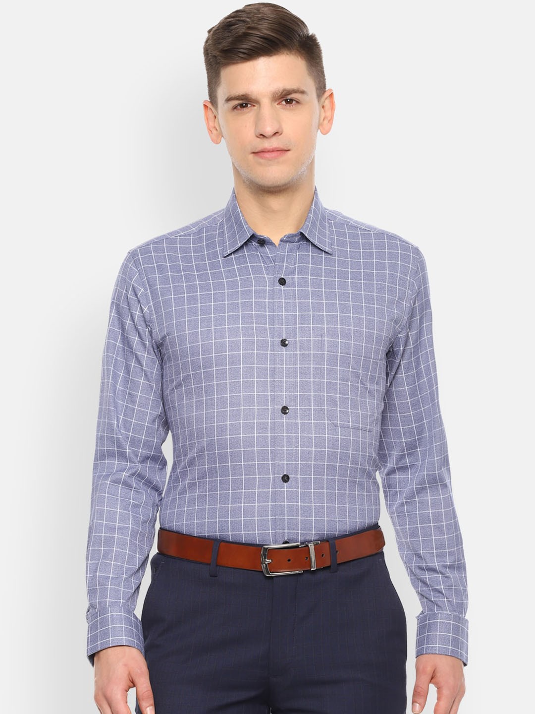 

Louis Philippe Men Blue Slim Fit Checked Formal Shirt