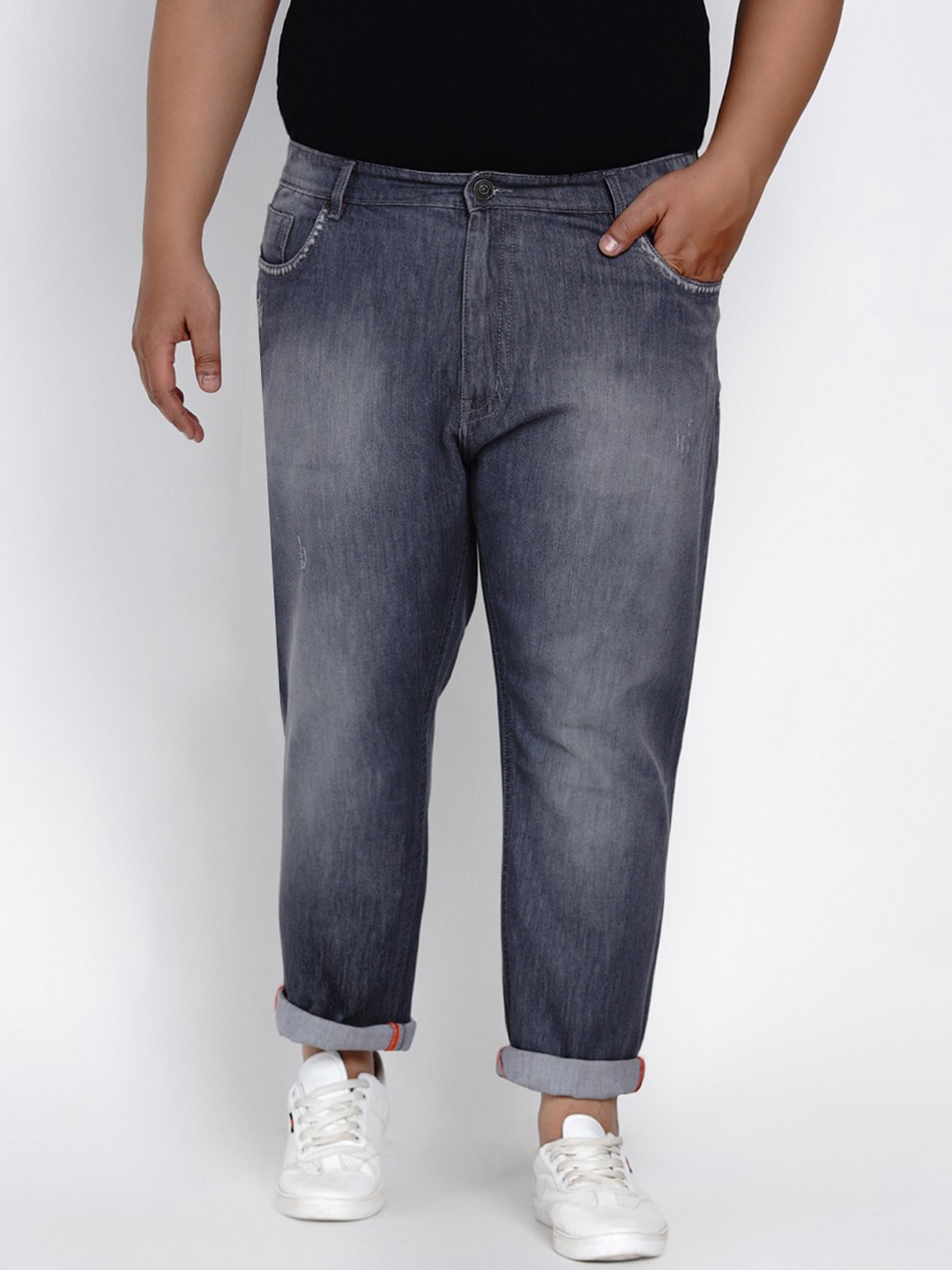 

John Pride Men Grey Regular Fit Mid-Rise Clean Look Stretchable Plus Size Jeans