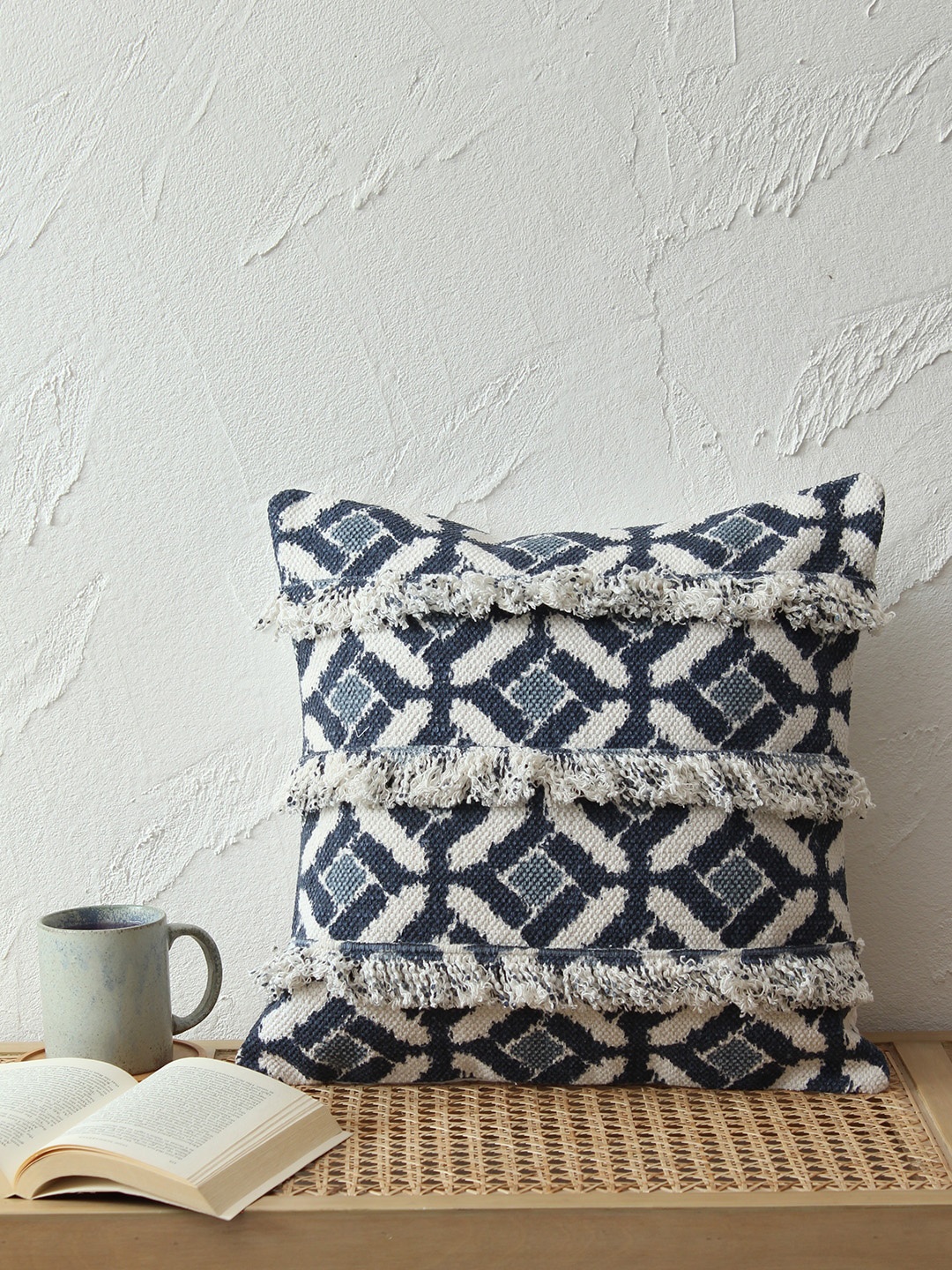 

House This Blue & Off-White Set of Single Geometric Square Cushion Covers