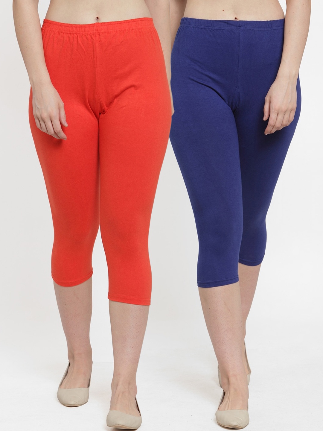 

GRACIT Women Pack Of 2 Solid Three-Fourth Length Leggings, Blue