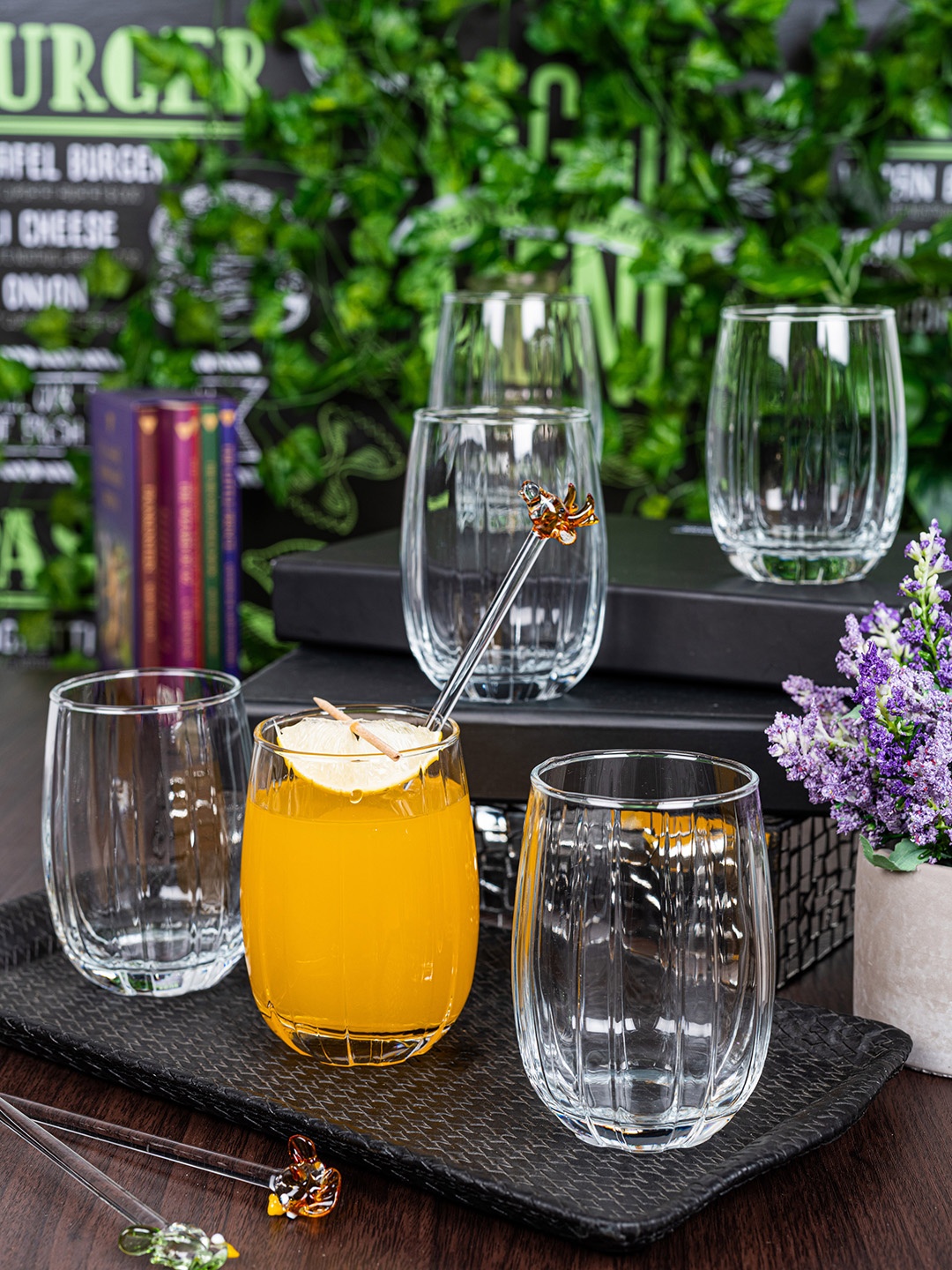 GOODHOMES Set of 6 Solid Transparent Juice Tumbler Glass
