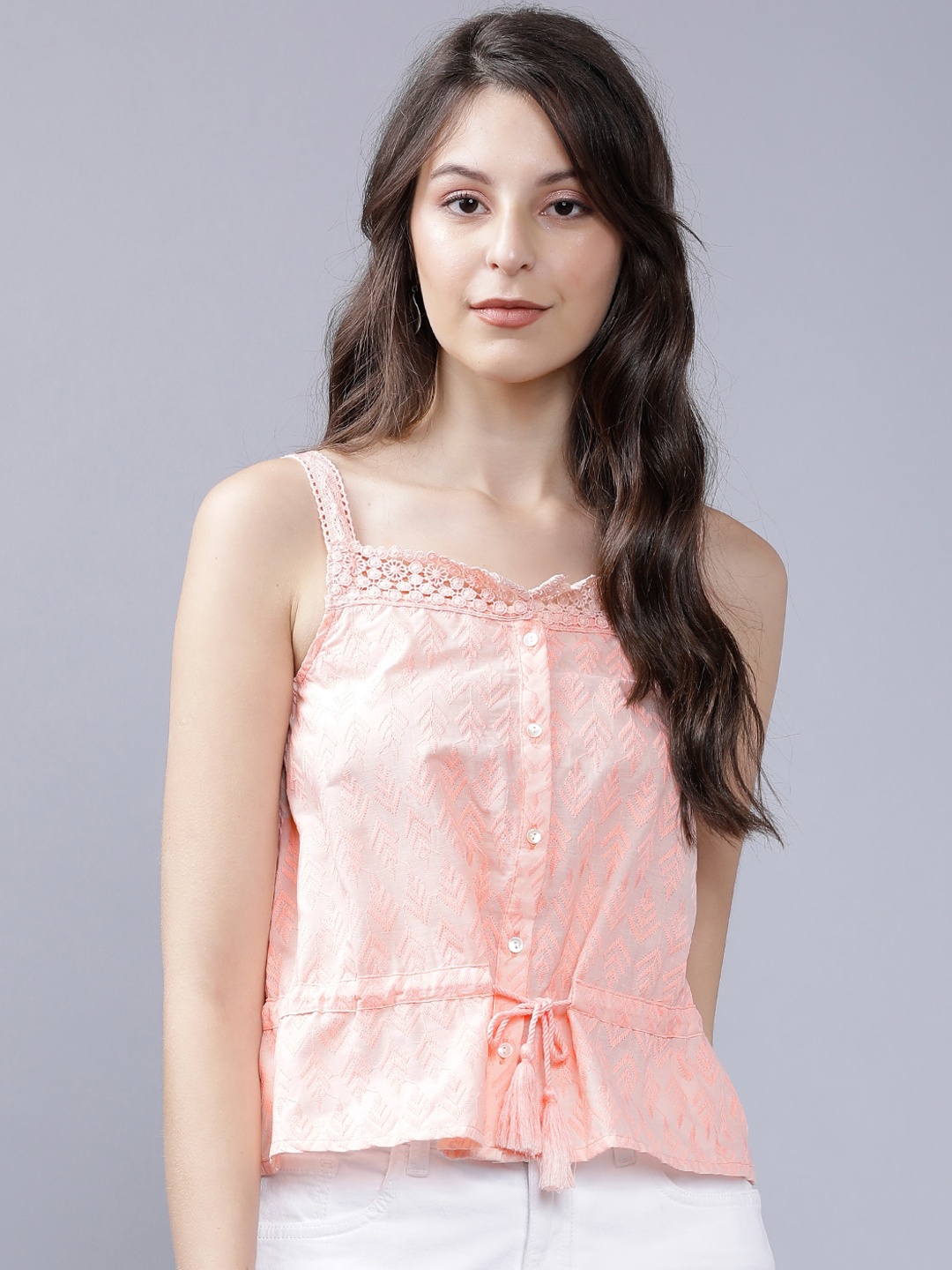 

Tokyo Talkies Women Pink Embroidered Top