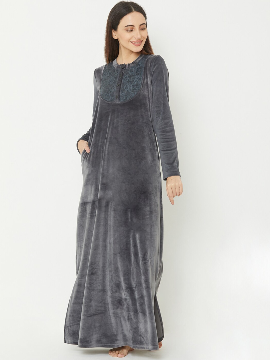 

Sweet Dreams Grey Solid Nightdress 2491GT