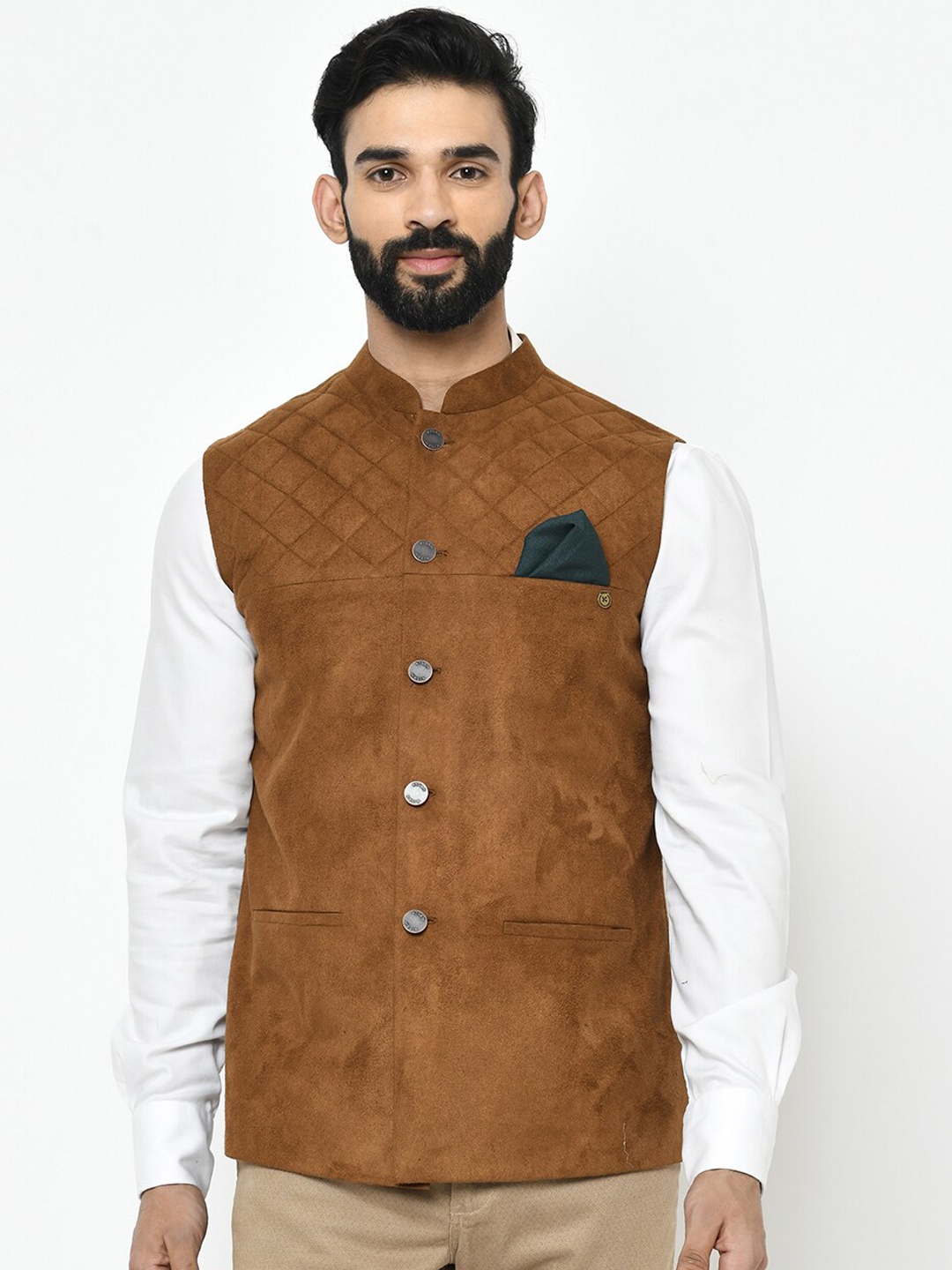 KISAH Men Brown Solid Nehru Jacket