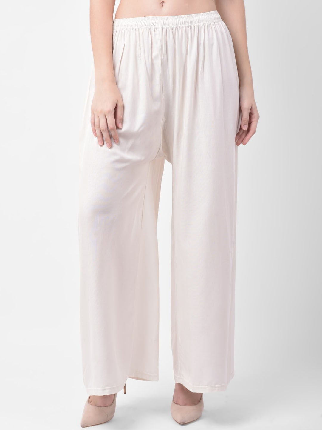 

GRACIT Women White Solid Straight Palazzos