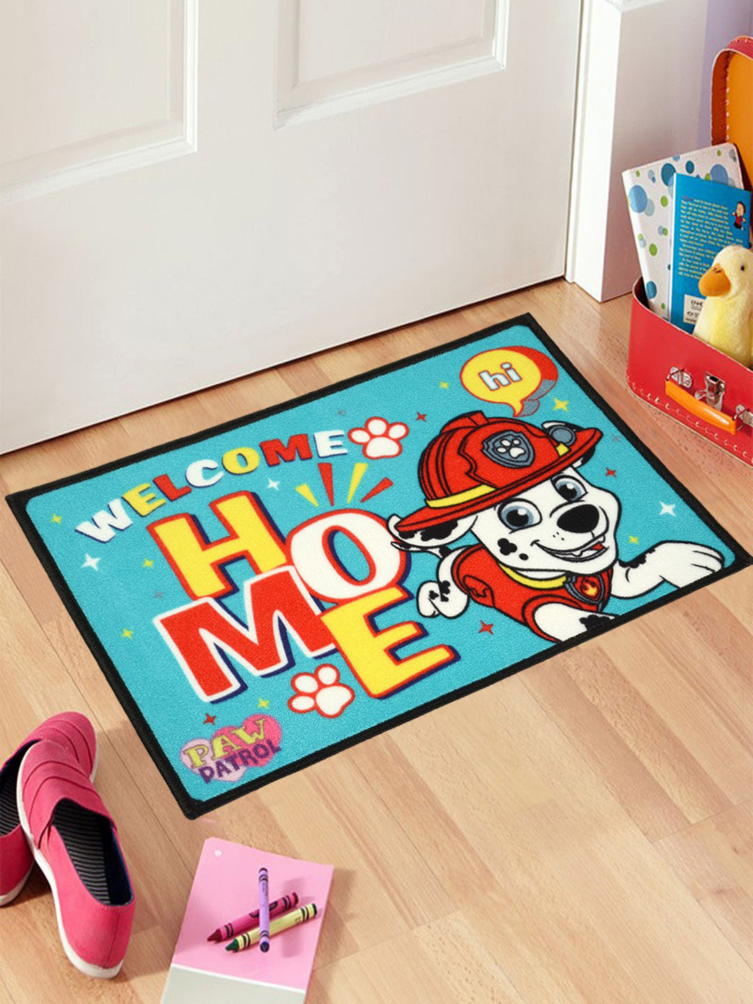 

Saral Home Turquoise Blue & Red Paw Patrol Marshall Pup Printed Anti-Skid Floor Mat