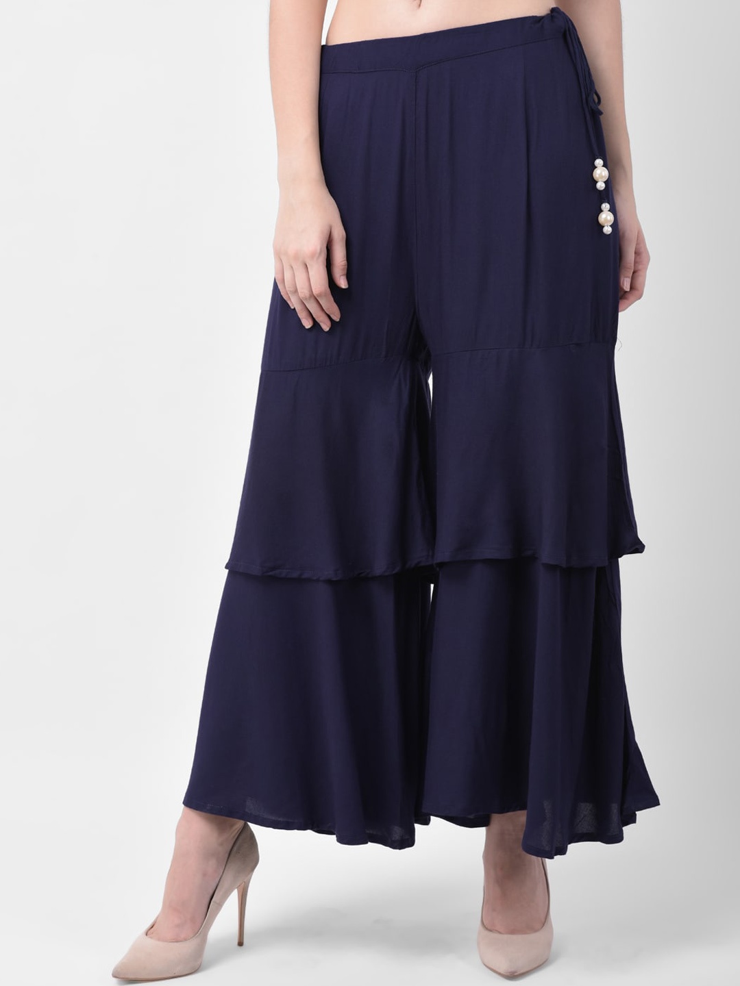 

GRACIT Women Navy Blue Solid Wide Palazzos