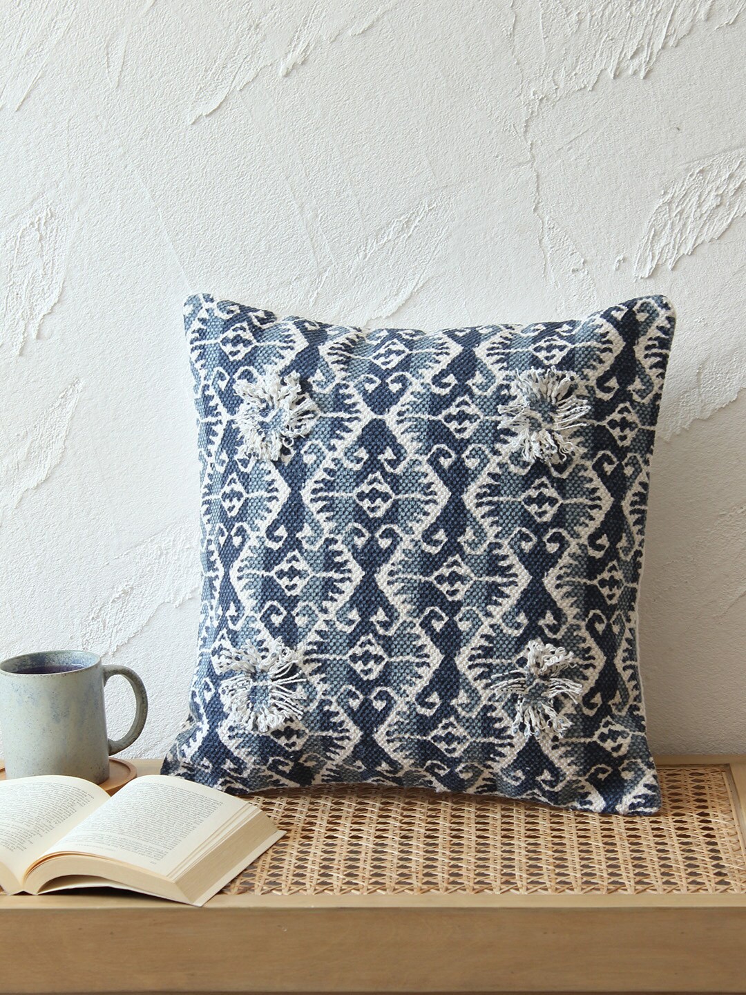 

House This Blue & Off-White Set of Single Floral Square Cushion Covers