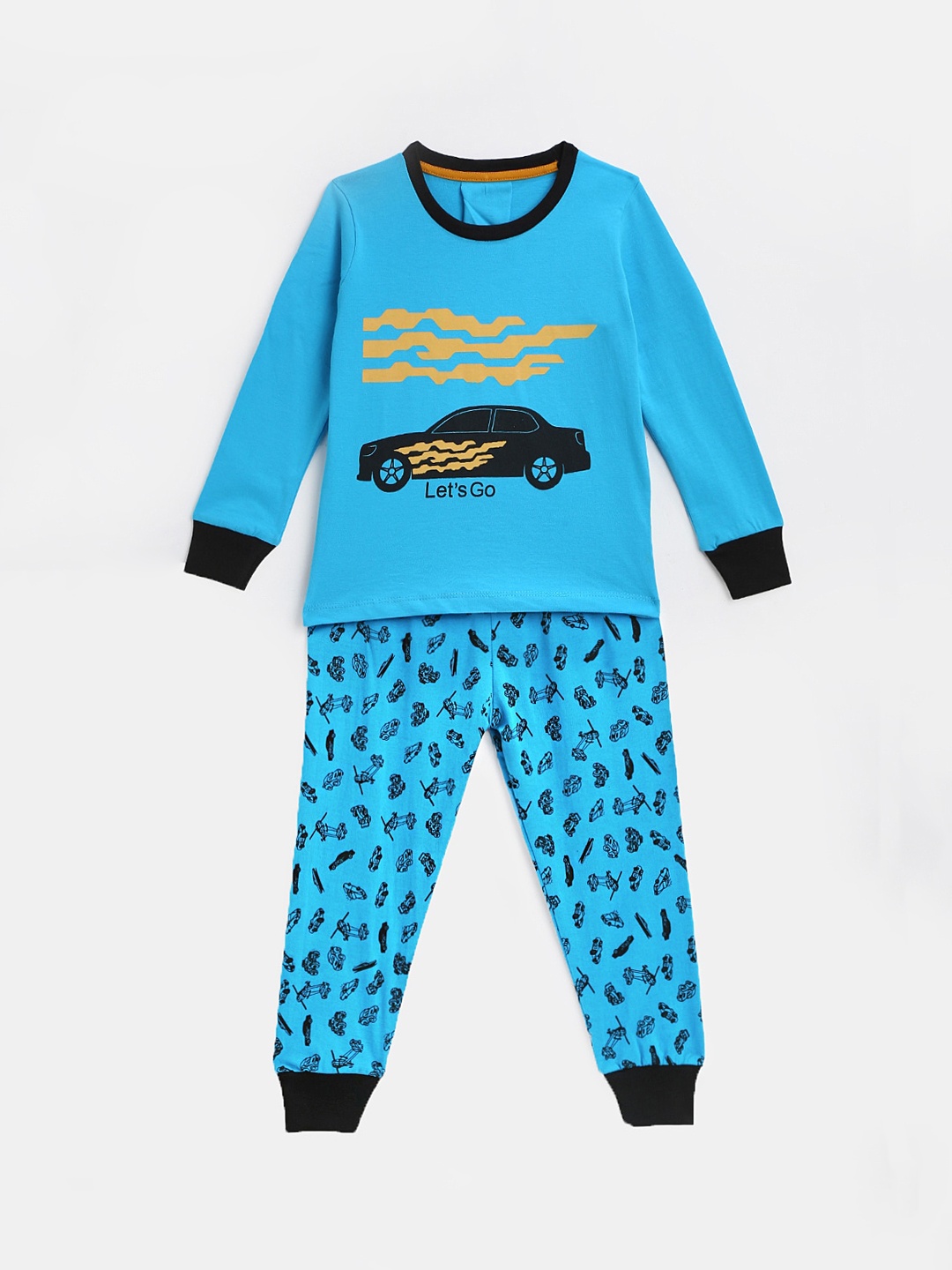 

KIDSCRAFT Boys Turquoise Blue & Black Printed Night suit